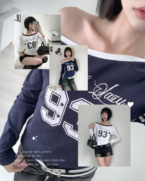 PURPLE-美式小心機 字母斜肩上衣(現貨)