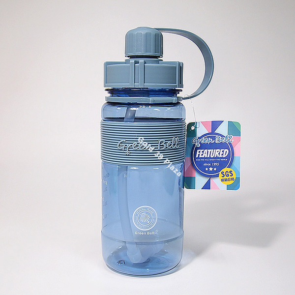 綠貝精選彈跳吸管太空壺(附背帶)600ml-藍