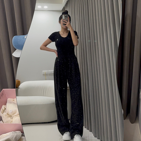 【晚風星辰】棉質燙鑽直腿褲