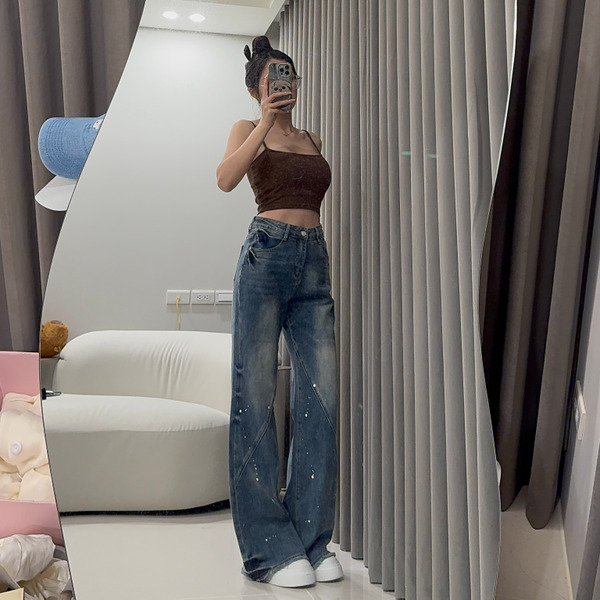 【身高172⭡限定款】設計感高腰鬚邊微喇叭髒髒褲