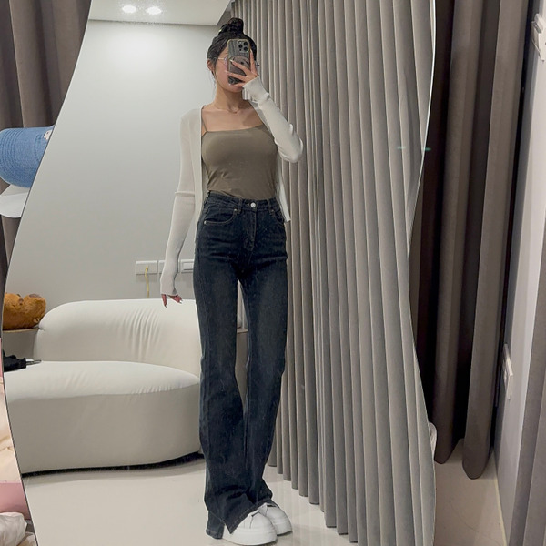 【身高172⭡限定款】MIU系高腰側開衩微喇牛仔褲