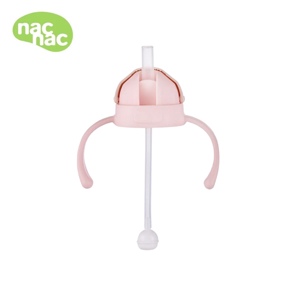 nac nac 妍心滑蓋把手吸管組(中牙+吸管) 花瓣粉(售止)