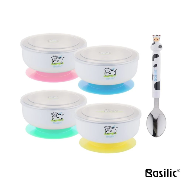 貝喜力克 不鏽鋼吸盤碗 260ML 含蓋&湯匙 304不鏽鋼 預購