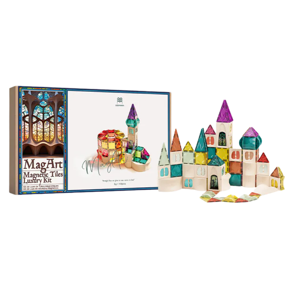 zzzMoon 彩窗設計彩虹磁力片積木110片 (含4片彩窗)