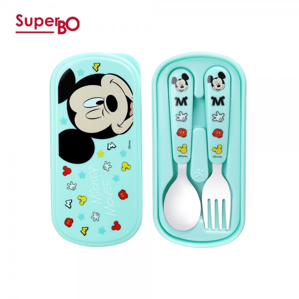 SuperBO 幼兒不鏽鋼匙叉組(附盒)米奇