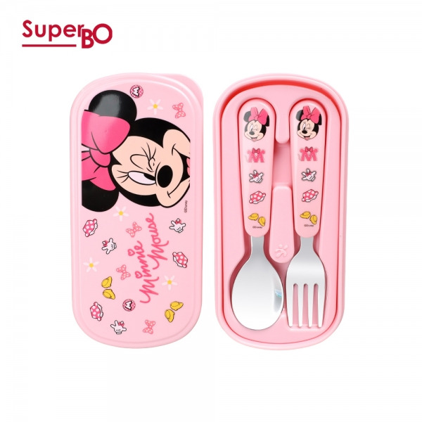 SuperBO 幼兒不鏽鋼匙叉組(附盒)米妮