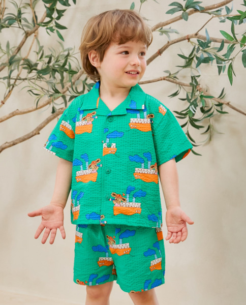 Rototobebe｜動物水手泡泡紗襯衫(3色)