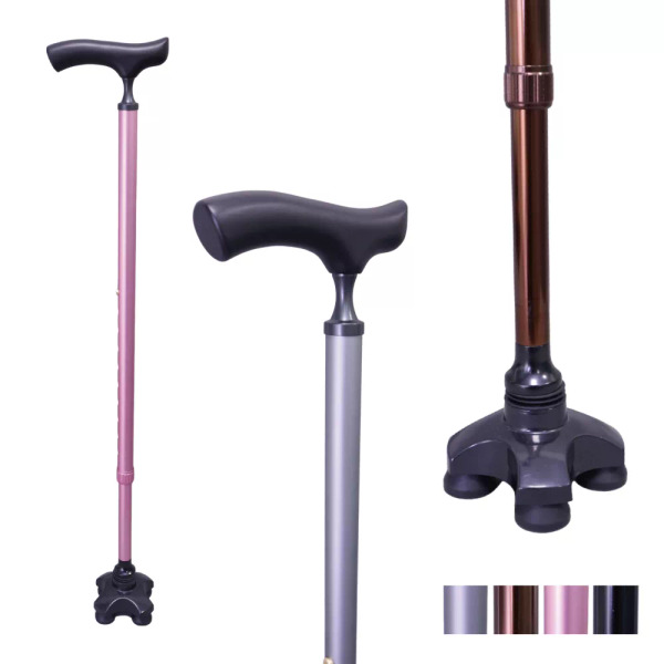 好好杖 實木細頸握把站立手杖 可以站立的老人拐杖 四腳拐杖