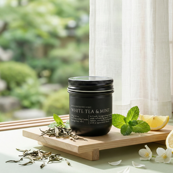 白茶禪境｜揉捻白茶與麝香綠茶｜WHITE TEA & MINT SOY CANDLE｜GLIM GLAM