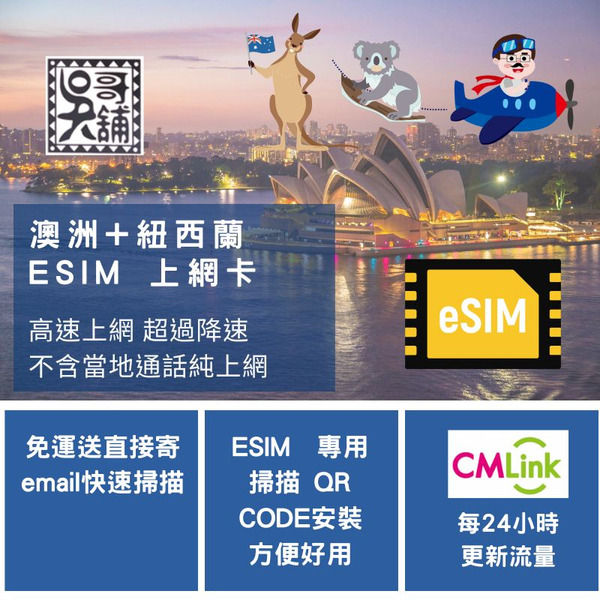 ESIM  Cmlink 澳洲+紐西蘭 二地共用 紐澳上網卡