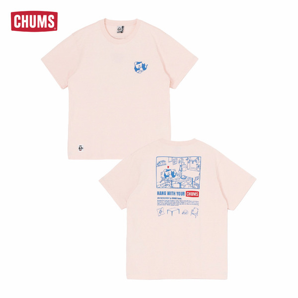 CHUMS 男/女/中大童 My CHUMS Room T短袖上衣 粉紅色 貓咪/鰹鳥