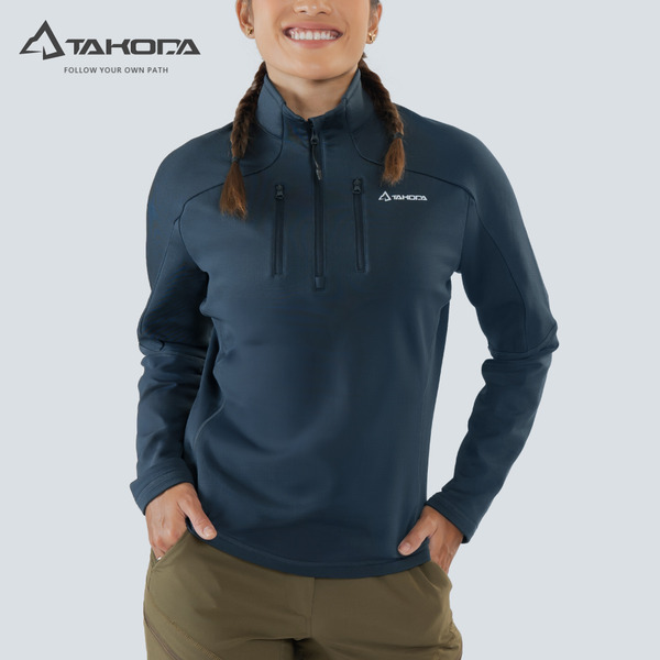 TAKODA Skan 厚版彈性刷毛套頭保暖衣 女款 兩色 藏青