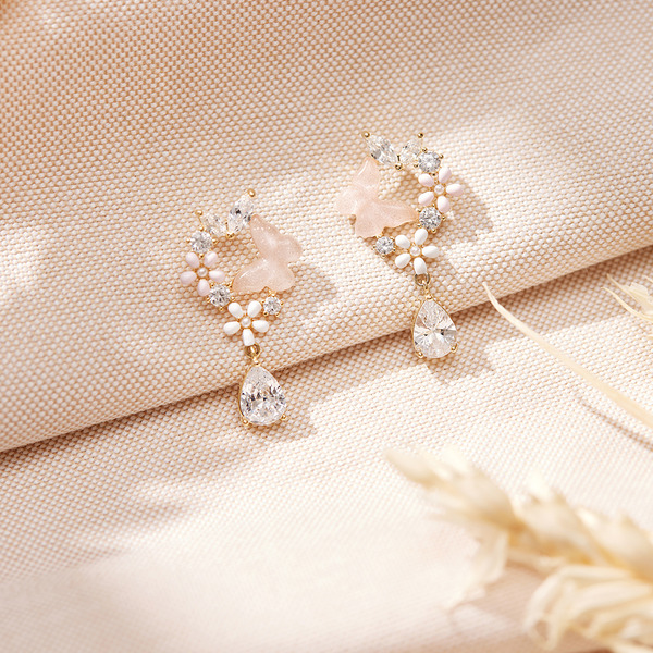 花與蝴蝶水鑽耳環