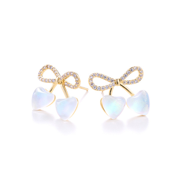 蝴蝶結月光石耳環