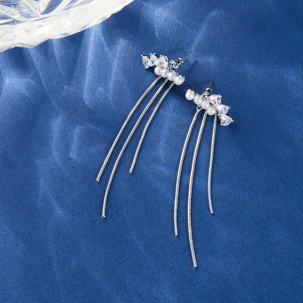 珍珠垂墜銀練耳環