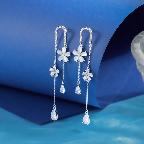 晶瑩花鑽垂墜耳環