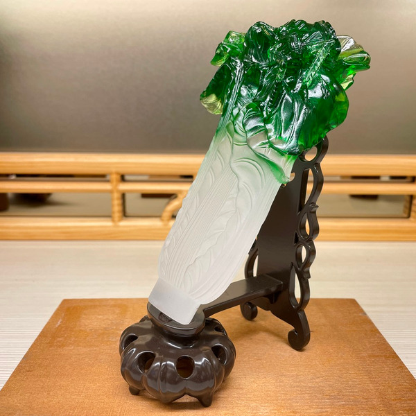 本翡翠 白菜置物 750g 幅約15㎝ タウチ 東な7-0104☆2F