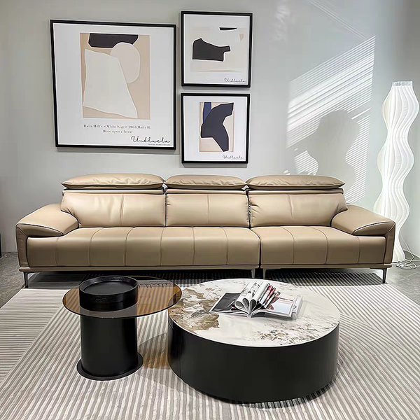 2024新款Piano義式極簡一字型頭枕可調牛皮沙發