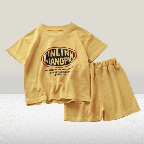 -透氣柔軟- 韓版小網格運動套裝 金沙黃