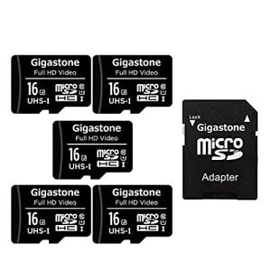 16GB micro SD Card 5-Pack, Full HD Video, Surveillance Security Camera Gigastone