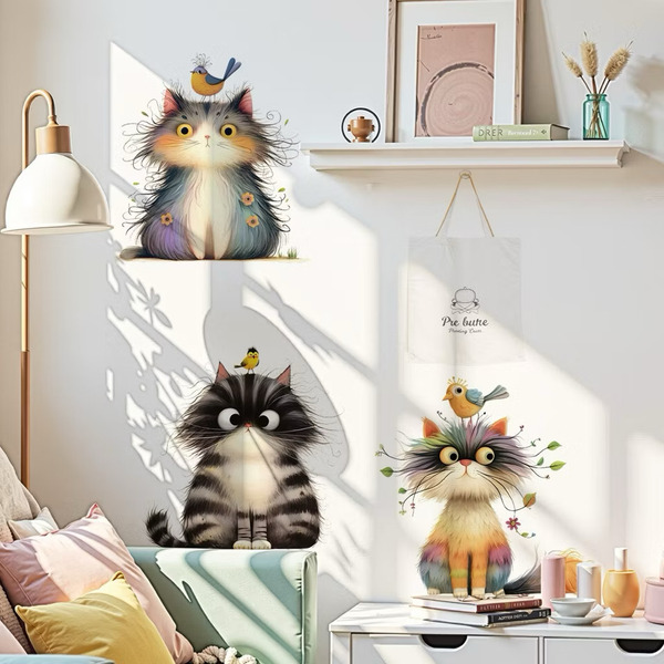 《很便宜》現貨 實拍 北歐 童話 森林系 療癒 貓咪壁貼 🔥可移除不傷牆  兒童房 牆面裝飾 貓 客廳裝飾 佈置 租房