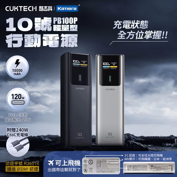 【Kamera佳美能】CUKTECH 酷態科 10號 150W快充行動電源 10000mAh｜中階型｜CCC+BSMI認證