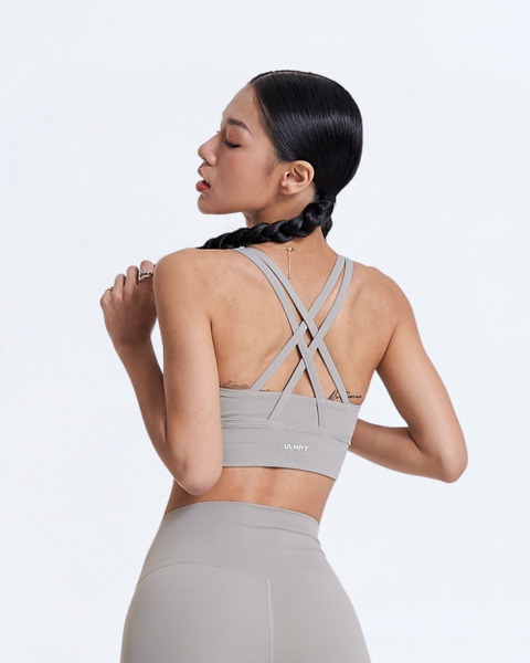 交叉美背短版BraTop (加固款)｜泥霧灰