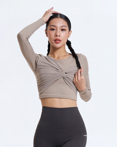 裸背長袖網紗扭結Bratop｜拿鐵色