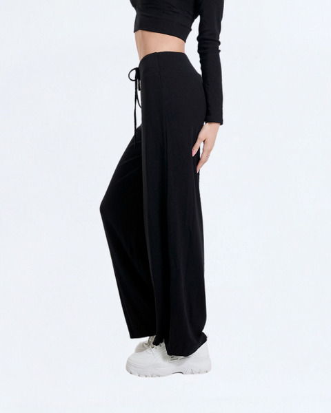 垂墜棉感抽繩直筒褲｜純粹黑