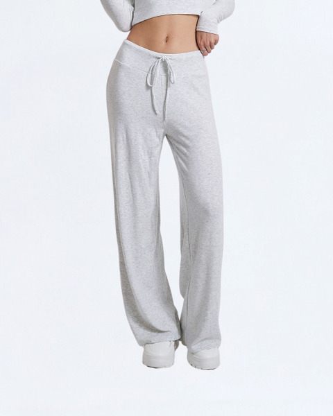 垂墜棉感抽繩直筒褲｜淺麻灰