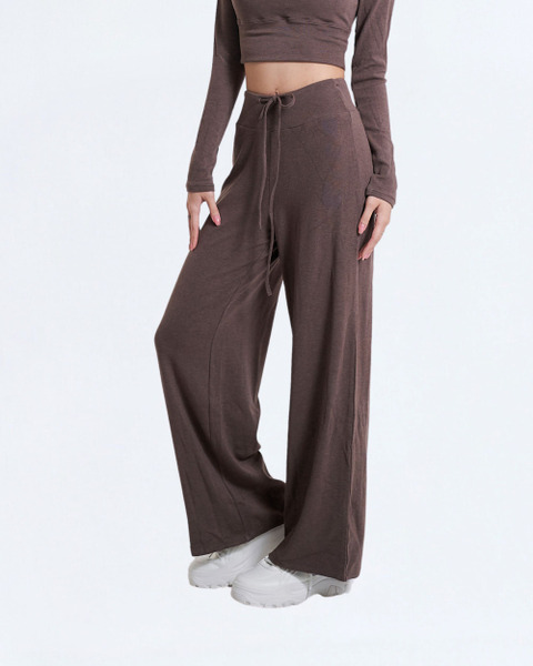 垂墜棉感抽繩直筒褲｜摩卡慕斯