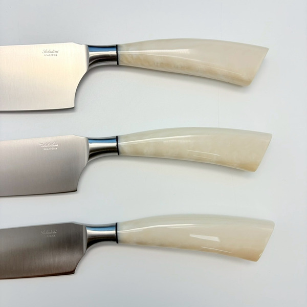 SALADINI 義大利手工主廚刀 25cm｜天然白牛角握柄   不鏽鋼廚房料理刀（5014C）仿白牛角色象牙白色樹脂握柄 (5014RB）主廚刀