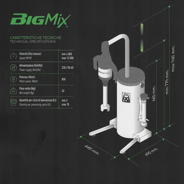【義大利 FAMA】BIGMIX 工業級桌上型自動懸臂均質機｜850W 數位變頻・2微米極致乳化・跨領域全自動生產（Gelato / 烘焙 / 中廚 / 高端餐飲首選）