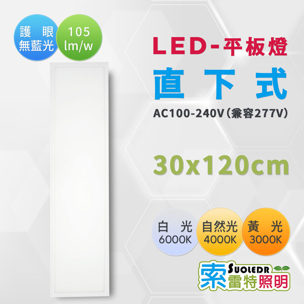 【Suoledr 索雷特】LED 直下式平板燈 30 x 120