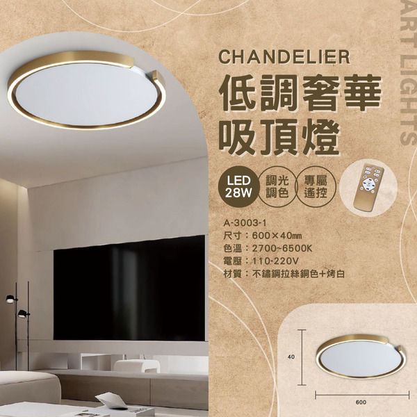 28W 不鏽鋼拉絲藝術吸頂燈 A-3003-1