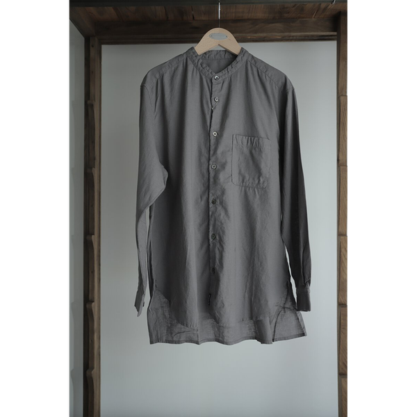 CONFECT - High Count Linen Band Collar Shirt M.Grey