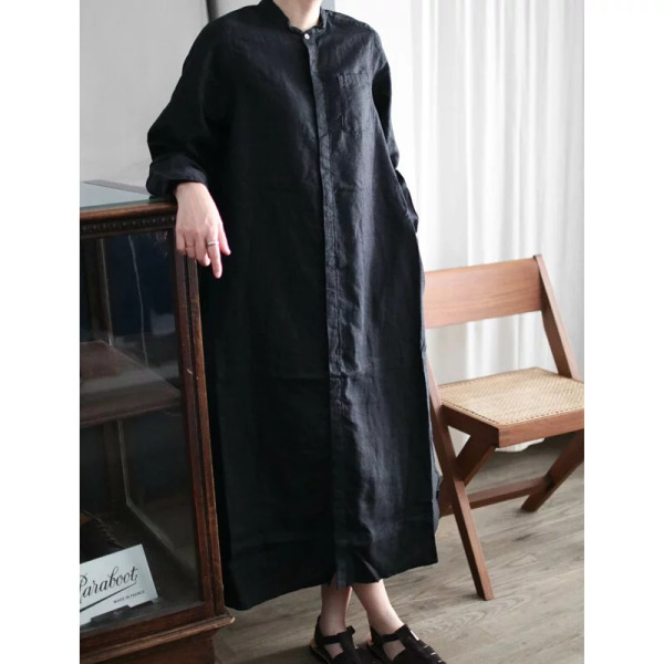 NEST ROBE - Linen Collar Shirt Dress Black