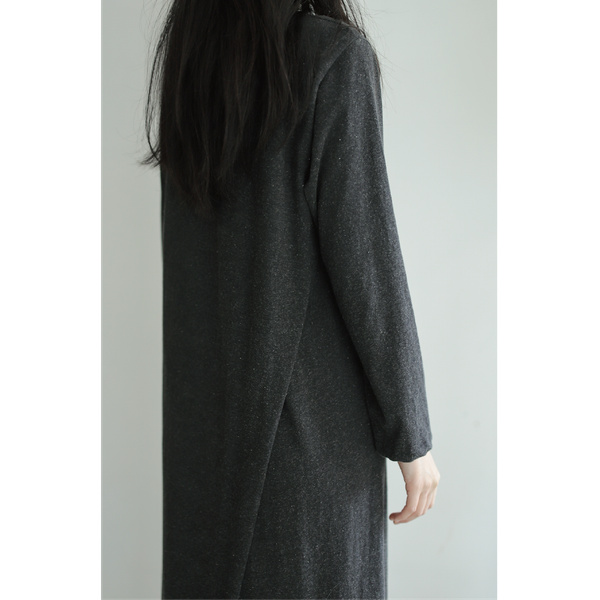 YAECA CONTEMPO - Cotton Long Sleeve Dress (CHARCOAL / WHITE / GRAY)