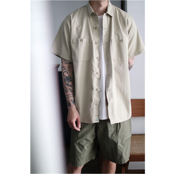 ORSLOW- 60'S Cotton Twill Shortsleeve Work Shirt Beige