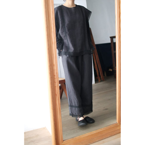 NEST ROBE - Linen Cotton Lace Easy-Fit Drawers Pants