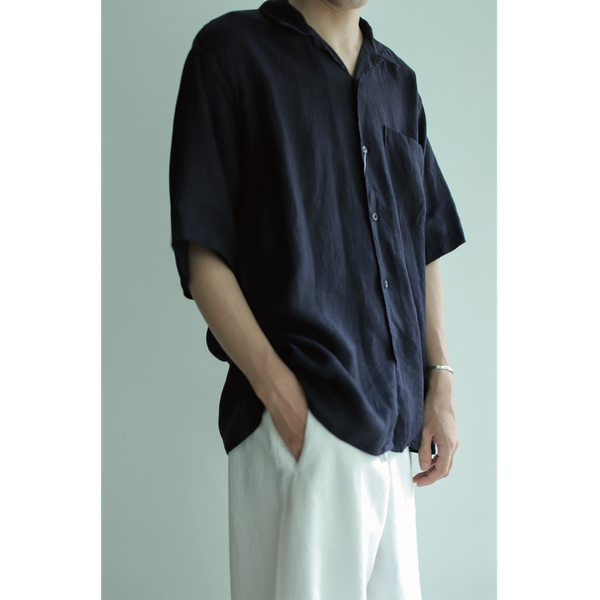 COMOLI - Linen Twill S / S  Open Collar Shirt