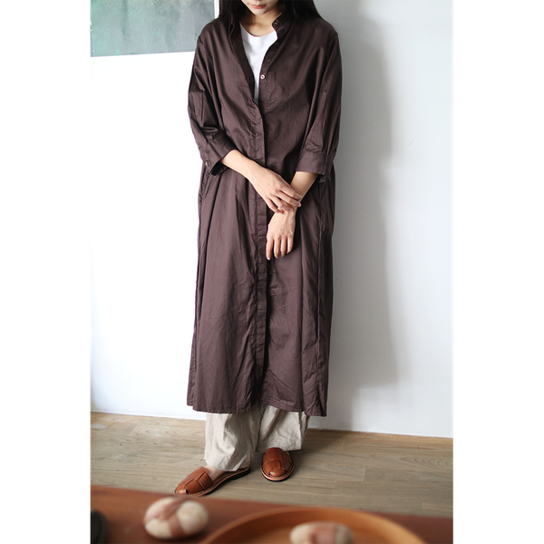 ICHI / Satin Fabric 3/4 Sleeve Long Shirt Dress (3 COLORS)