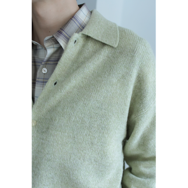 AURALEE - Shetland Wool Cashmere Knit Cardigan (Black / Blue / Yellow Green)