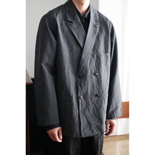CONFECT - Heathered Twill Double-Breasted Work Jacket INK BLACK