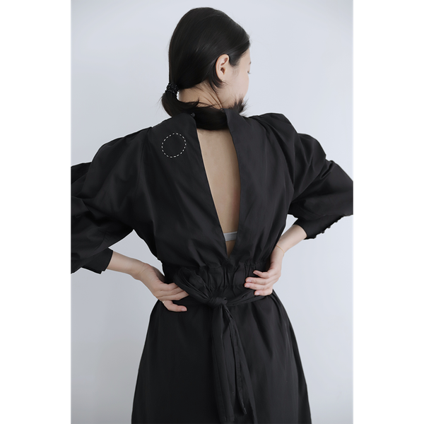 COSMIC WONDER - Suvin Cotton Broadcloth Geometry Sleeve Wrapped Dress (Jade/Black)