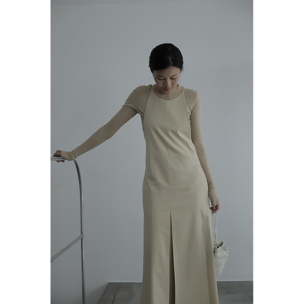 AURALEE - Super Fine Wool Twill Dress (Dark Navy / Light Beige)