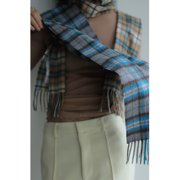 AURALEE - Cashmere Check Stole (GRAY BLUE CHECK / BROWN YELLOW CHECK)