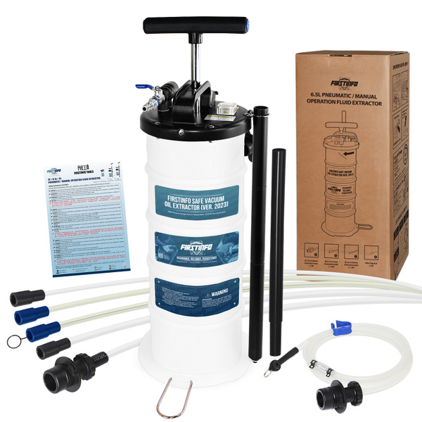 FIRSTINFO A1102 Patented 6.5L Pneumatic/Manual Oil Extractor Pump + Brake Bleeding Hose + Sealing Cap & Storage Tube
