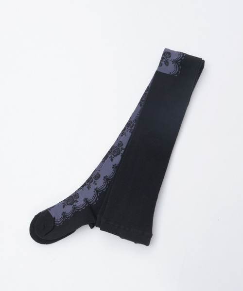 玫瑰蕾絲風圖案褲襪