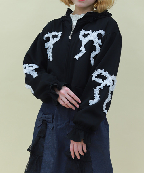 蝴蝶結荷葉邊連帽外套